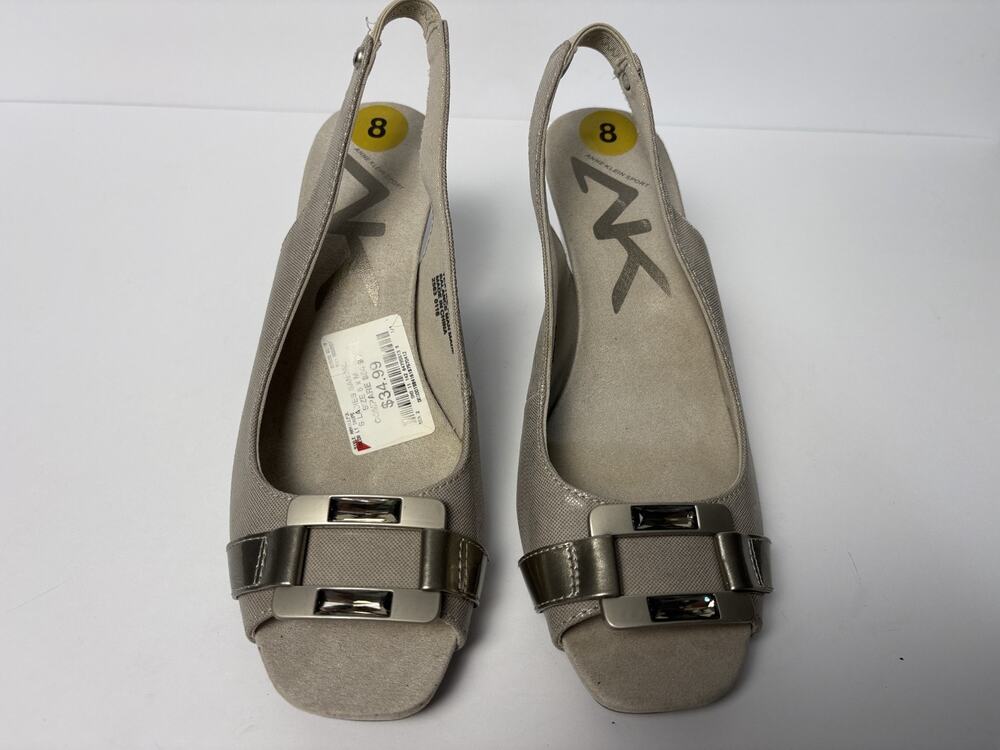 Anne Klein Sport Wedge Heel Open Toe Sling back Pewter Gray Sandals size 8M